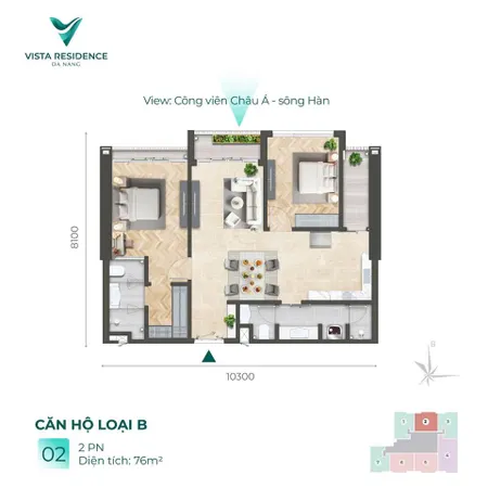 Giá tốt! 2pn vista residence, 76m2 tầng 6.02 4.5 tỷ view thành phố, pháo hoa, sắp bàn giao