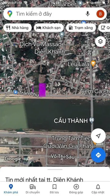 Đất mặt tiền trần phú thị trấn diên khánh view sông dt 136,4m2 ngang 6m