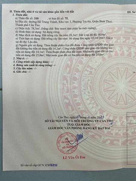 Đất thổ cư đẹp 78m2, hồ trung thành