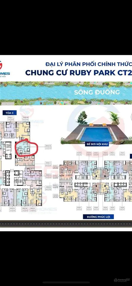 Hiếm! căn view sông đuống, bc đông nam đẹp nhất tòa ruby park, 61m22pn2wc tòa c. giá 4,3x tỷ.