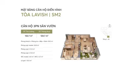 Giảm 2tỷ căn 3pn sân vườn vip nhất tòa sm2, chỉ hơn 70tr/m2 vô địch về giá, htls 36t