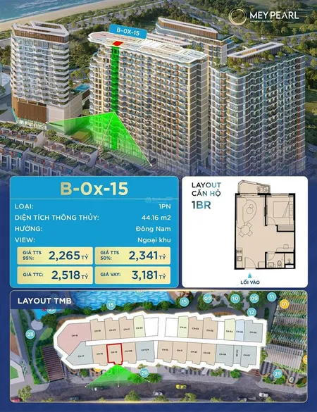 Căn 1 ngủ 44.16m² meypearl harmony phú quốc nhỏ gọn tinh tế nghỉ dưỡng chuẩn 5 sao