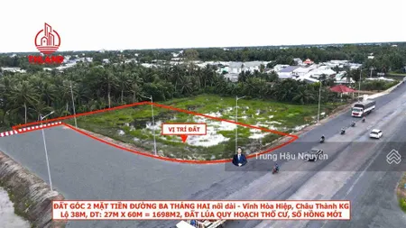 Đất góc 2 mtđ 3 tháng 2 nối dài ngay ngã tư tà niên, lộ 22m lề 8m, 27x60m, quy hoạch full thổ shr