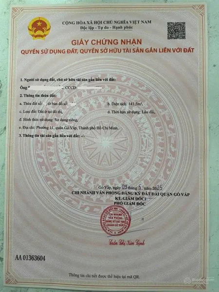 Bán khuôn đất xây chdv hẻm 1 sẹc quang trung p11. dt 142m2 giá chỉ 9ti5 còn bớt. 0902 958 ***