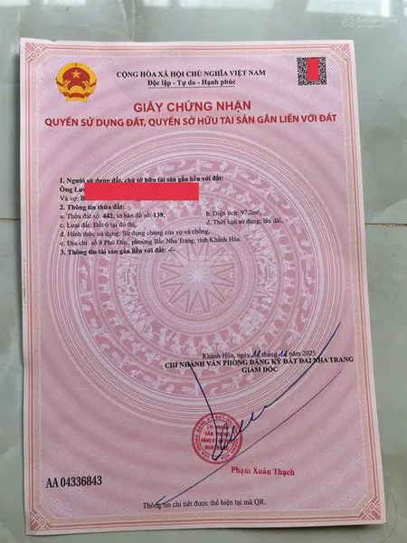 Bán đất hẻm phú đức, vĩnh hoà, tp. nha trang. dt 93m2. sổ hồng. hướng tây. gần biển. giá 5,2 tỷ