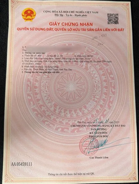 Bán nhanh lô đất diện tích 203m2 ( 7m30x29m ont 100m )