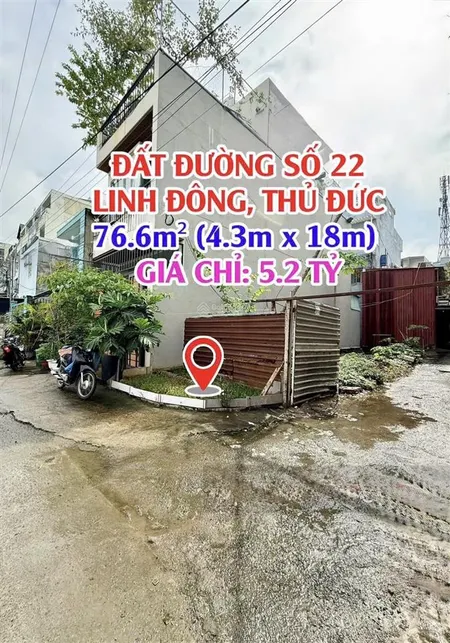 Đất khu dân cư đường 22, linh đông, giá 5,2tỷ/76.6m2