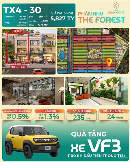 Với 643 triệu sở hữu biệt thự nhà vườn palvillas 90m2 vinhomes green city + xe vf3 full pin