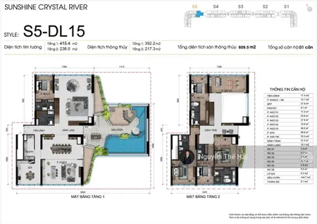 Căn penthouse 610m2 view sông hồng, có sân vườn bể bơi riêng, giá 150 tỷ, toà noble crystal tây hồ