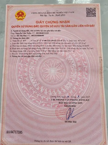 Chính chủ bán lô đất 120m2, 50m2 thổ cư thôn đồng bài, xã lương sơn, phú thọ, nở hậu đẹp