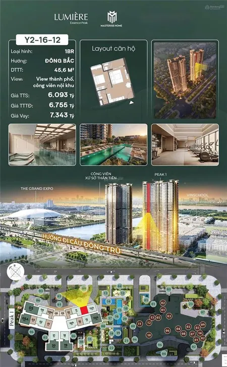 Siêu hiếm căn hộ 1pn view thành phố tại dự án lumiere essence park