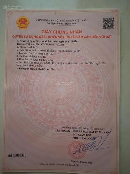Bán đất tại hòa liên 5, 2,95 tỷ, 100m2, hòa vang, đà nẵng