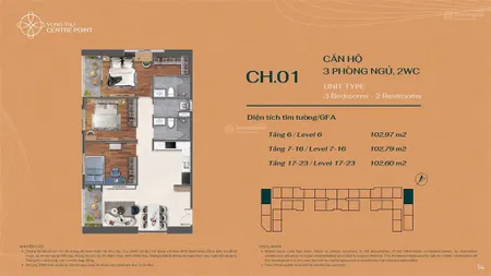 Bán gấp căn góc đẹp 3pn 102m2 tầng cao hàng hiếm vt centre point. giá chỉ 5,5 tỷ. 0777 066 ***