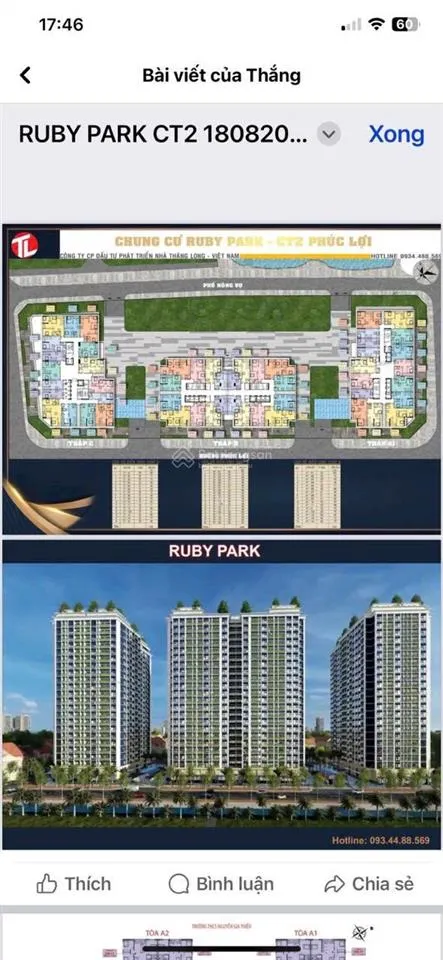 Bán cc ruby park, phúc lợi, 4,5 tỷ, 71m2 giá siêu hời