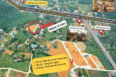 Bán đất ở quốc lộ 217b, 280 triệu, 172m2, hướng đông nam, mặt tiền 6.5m