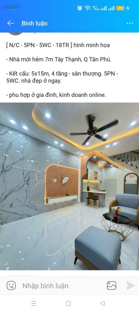 Cho thuê nhà đ/c 70/9 tây thạnh - 5x15 - 5 tầng - 5pn - 6wc - giá rẻ
