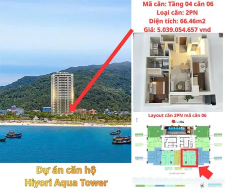 Căn 2pn/66.46m2 giá 5.039 tỷ view biển đà nẵng hiyori aqua tower