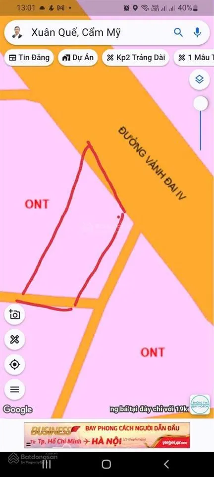 Bán 16536m2 = 1,6ha đất mặt tiền vành đai 4, hl 10. sông nhạn, gần cổng sau sân bay long thành