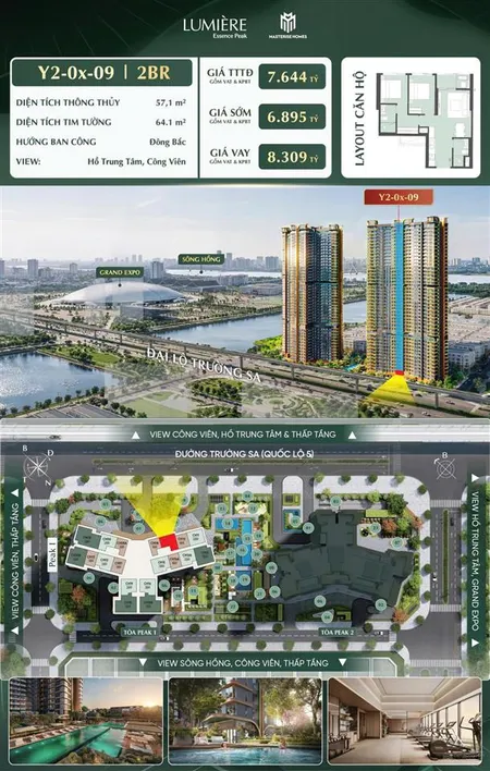 Masteri lumiere essence peak bán gấp 2pn giá rẻ nhất chưa đến 7 tỷ view công viên, 0979 227 ***