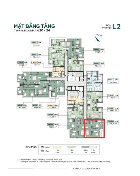 Bán căn hộ ch08a luxora vĩnh yên, 3pn 106m2 view hồ, cầu, sân golf...