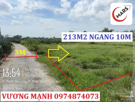 Bán đất 213m, ngang 10m, châu thành, long an