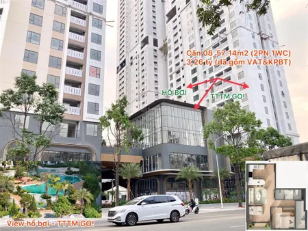 Hàng hiếm 2pn, 1wc 57.14m2 view hồ bơi, tttm go! chỉ 2.28 tỷ (70%) trả trước, nhận nhà 10 2026