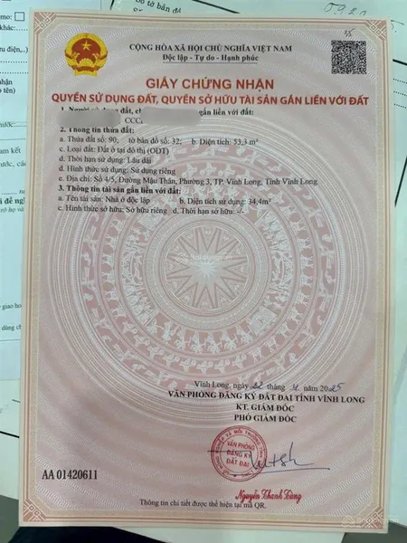 Bán nhà mặt tiền mậu thân 1, 4,9 tỷ, 53m2 siêu hot, p phước hậu, vĩnh long
