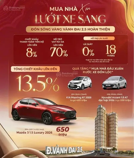 Mua nhà xịn rước xe sang lì xì đầu xuân đến 650 triệu khi mua căn hộ the queen 360 giải phóng