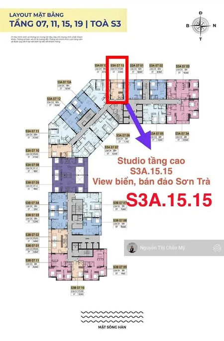 Châu mỹ srt căn hộ studio toà s3a.26.15 view hướng đông mát view biển, bán đảo the symphony