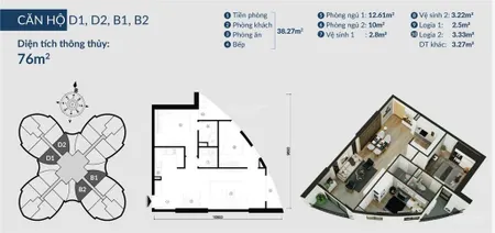 Chính chủ bán thu hồi vốn trước tết căn 2pn (76.9m2) tầng đẹp + slot oto the queen 360 giải phóng
