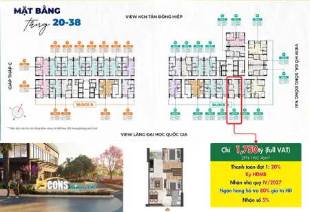 Cần vốn làm bán bán gấp căn 2pn1wc 46m2 chung cư bcons solary. view đông nam đẹp nhất dự án bcons