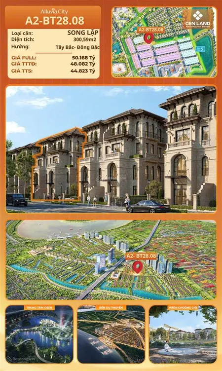 Alluvia bán nhanh liền kề sát hồ 300m2 44 tỷ dự án alluvia city văn giang
