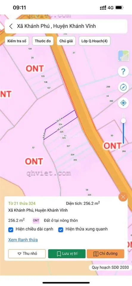 Đất thổ cư sơn thành, khánh phú, giá rẻ 355 triệu