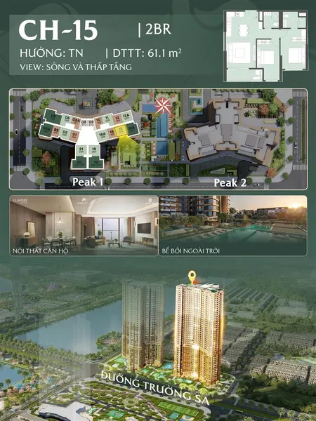 Bán căn 2pn view công viên hồ 32ha và view sông hồng, cầu tứ liên, dt 60,4m2, vốn tự có chỉ 2,3 tỷ