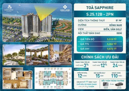 Bán căn hộ biển newtown diamond căn s. 25.12b giá 5,52 tỷ/tts 5,06 tỷ