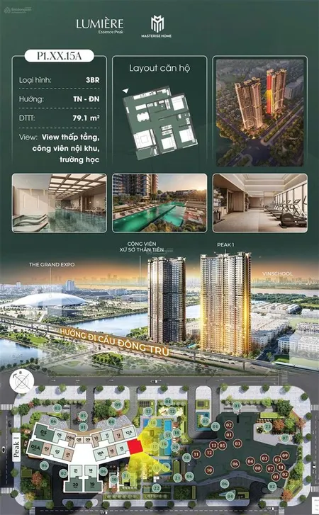 Bán căn 3pn trục 15a tòa lumiere essence peak view hồ đơn. giá 128tr/m2 rẻ nhất dự án