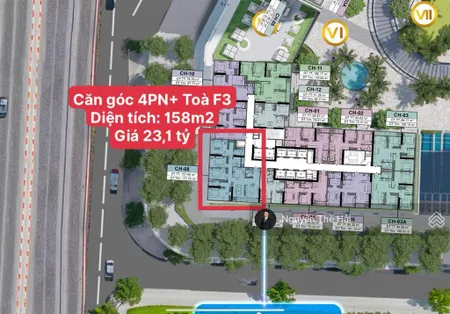 Căn góc 4pn+ toà f3 giá 23,1 tỷ, diện tích 158m2, tầng trung, view phạm hùng, sun feliza cầu giấy