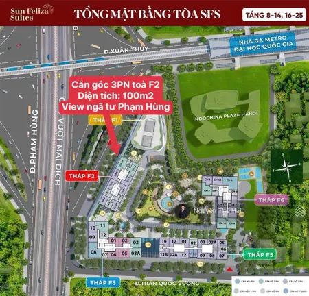 Căn góc 3pn diện tích 100m2 toà f2, giá 14 tỷ, view ngã tư phạm hùng, sun feliza cầu giấy