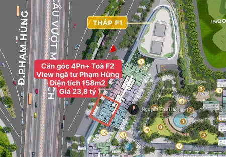 Căn góc 4pn+ giá 23,8 tỷ, diện tích 158m2, tầng cao, view ngã tư phạm hùng, toà sun feliza cầu giấy