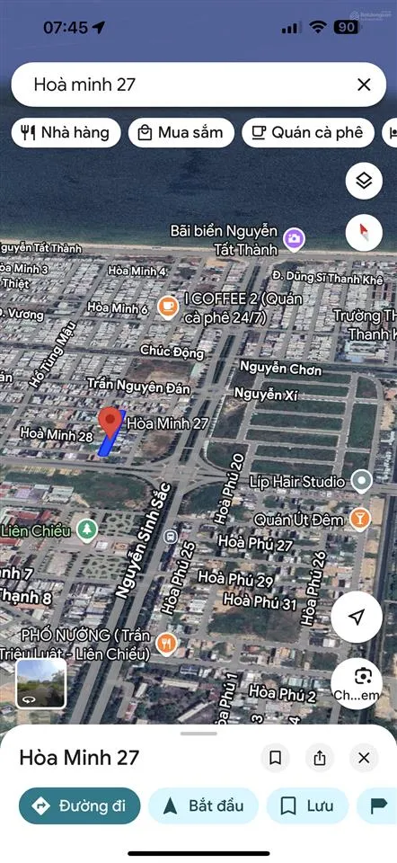 Lô góc 2 mặt tiền đường hoà minh 27 và hoà minh 28 dt 153m2 ngang 6m7