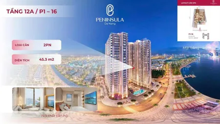 Bán căn 1pn dt 45,3m2 tầng trung tòa căn hộ peninsula đn, giá từ 3 tỷ, view sông hàn + vinh biển