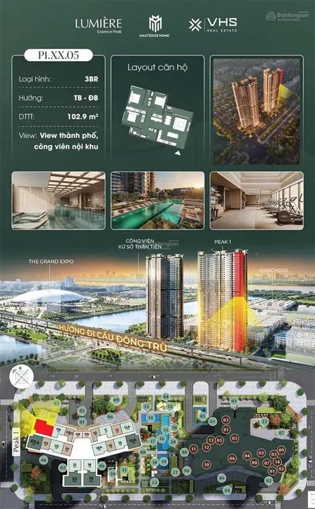 Bán căn 3 ngủ view đại lộ tòa peak 1 | lumière essence peak cổ loa