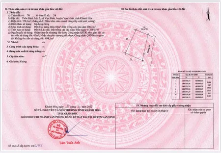 Đất nền 558m2 2 mặt tiền 15m chính chủ vạn thắng bắc vân phong khánh hoà