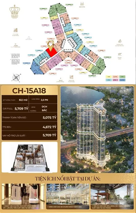 Độc quyền căn 2pn+ golden crown hải phòng căn hộ hạng sang giữa trung tâm thành phố cảng