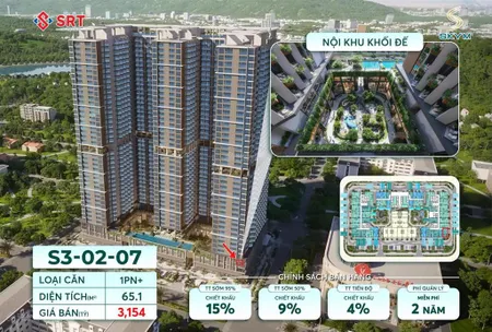 Duy nhất 1 căn khối đế tầng 2 sky m mã căn s3 02 07 loại 1pn + diện tích 65,1m2