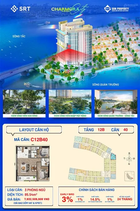 Căn hộ 3pn, view đảo, ở đầu tư nghỉ dưỡng đẳng cấp. charmora city