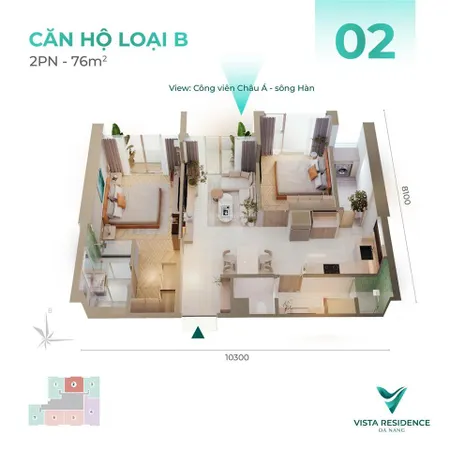 Vista đà nẵng 2pns.76m2 tầng cao, trực diện pháo hoa, tòa nhà 69 tầng dòng tiền cho thuê đỉnh cao