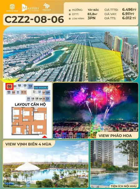 Quỹ căn 3 phòng ngủ góc đẹp nhất t2/2026 tòa v2 era landmark view bắn pháo hoa tầng đẹp