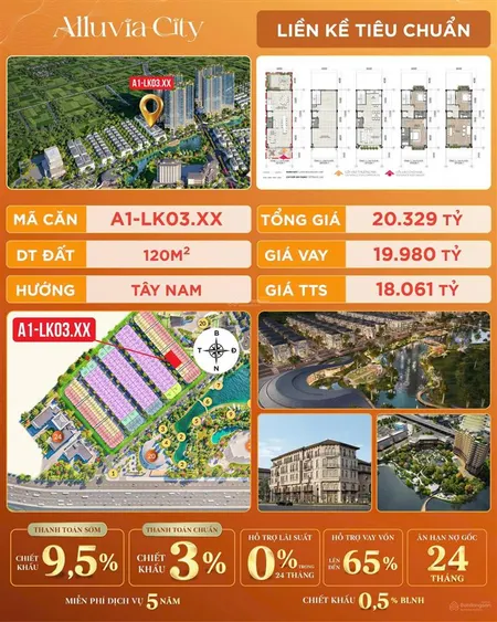 Alluvia bán nhanh liền kề sát hồ 120m2 18.2 tỷ dự án alluvia city văn giang