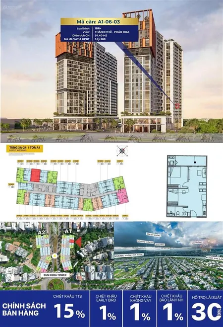 Căn 1pn+ sun cora đà nẵng giá đầu tư chỉ 2.78 tỷ trần cao 3.5m tân nguyễn real 0905 444 ***